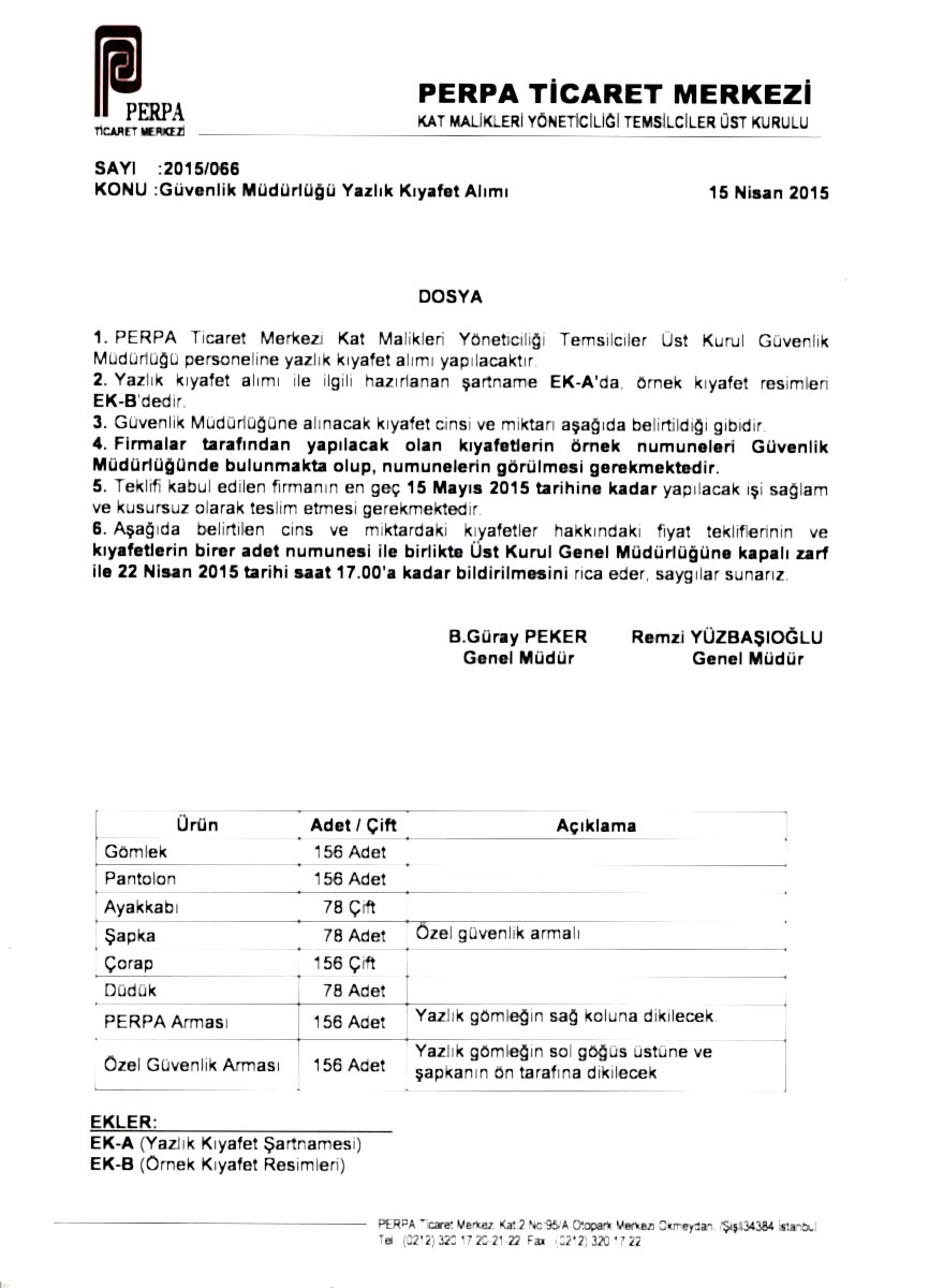 Perpa Güvenlik Yazlık Kıyafet Alımı