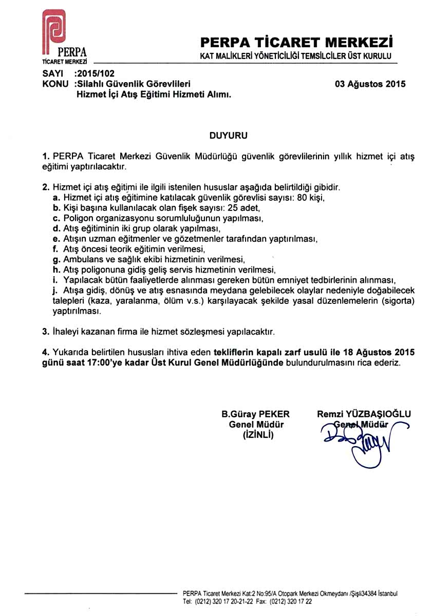 Silahlı Güvenlik Atış Eğitim İhalesi