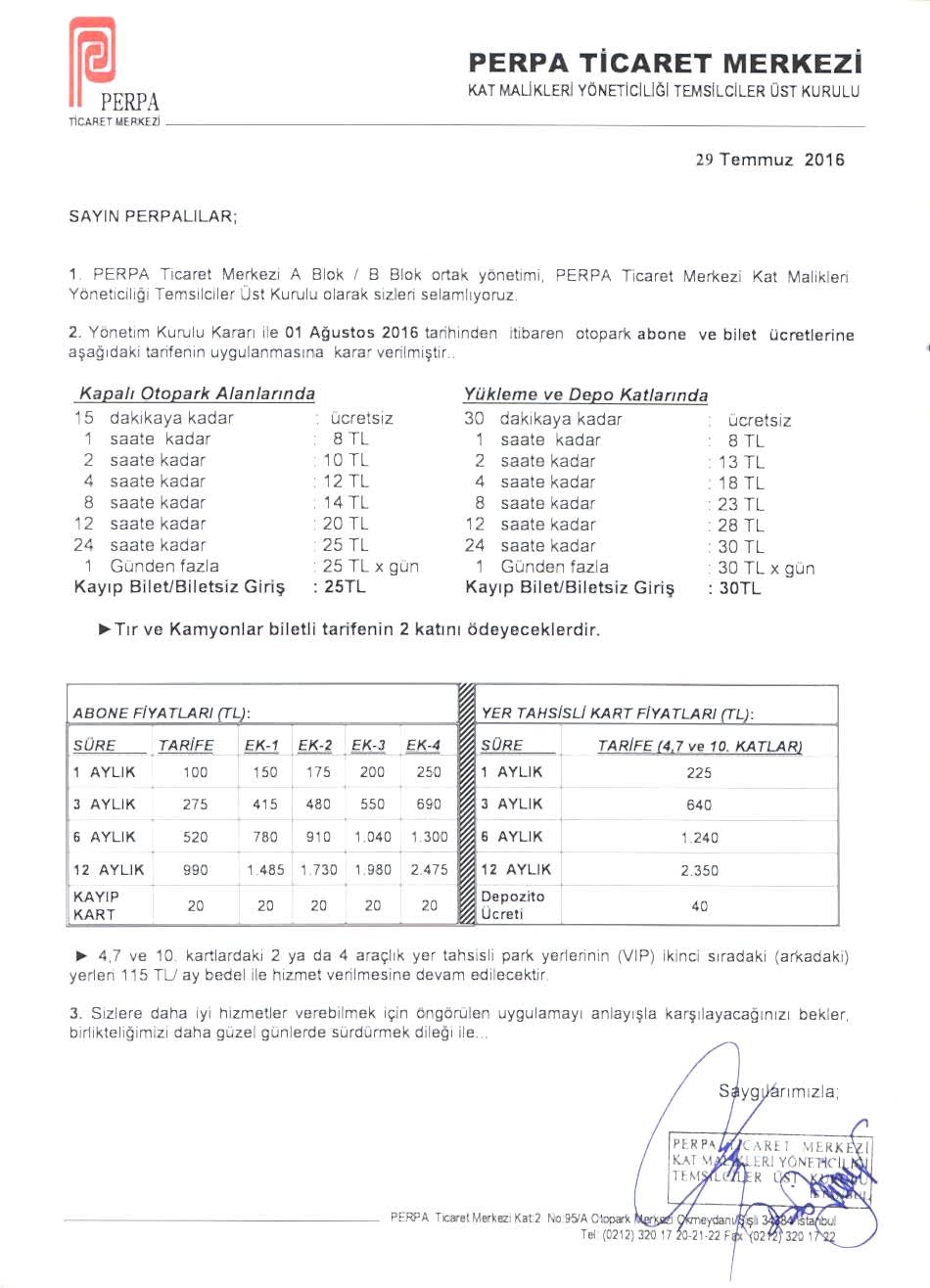 Abone Bilet Ücret Tarifeleri