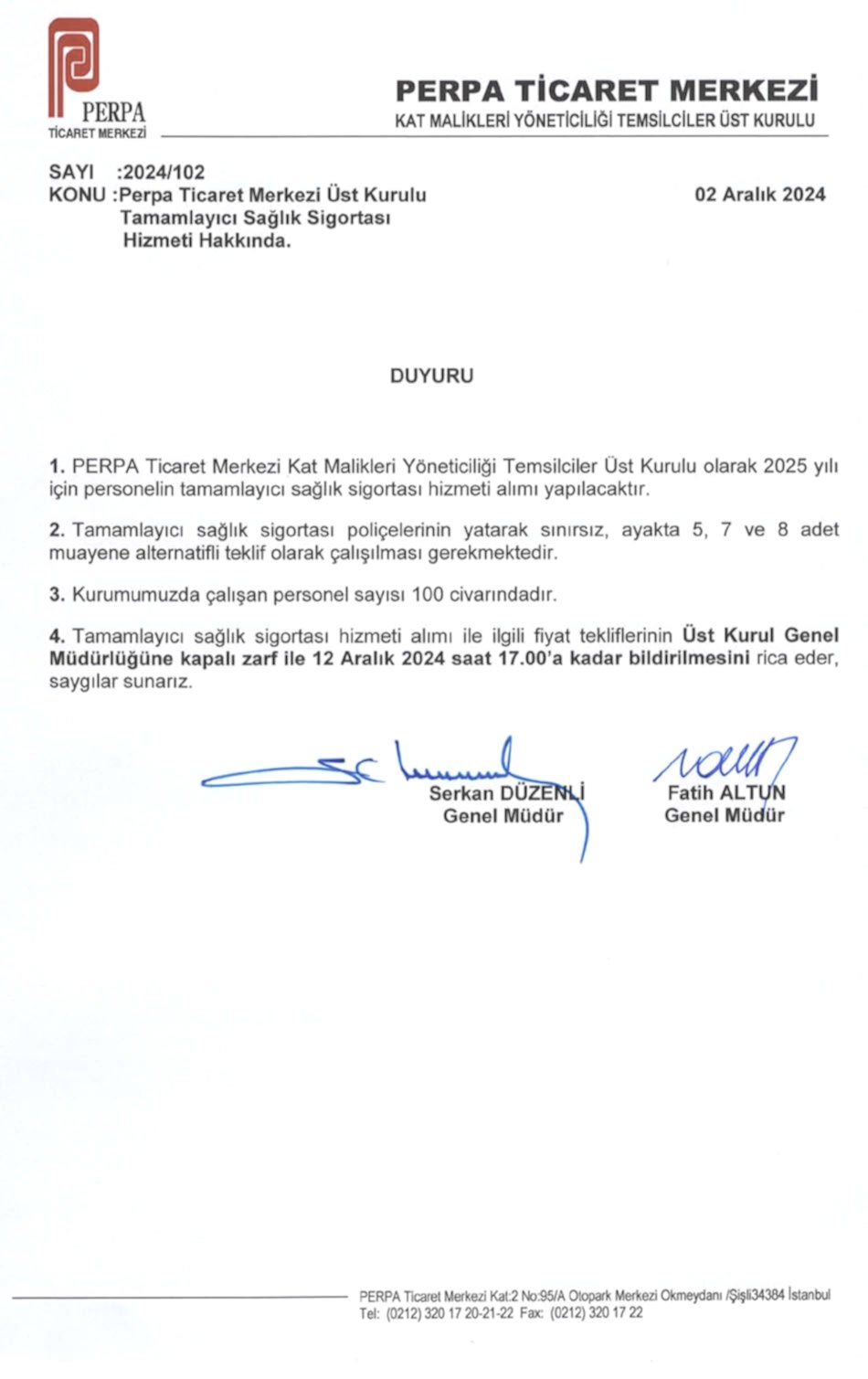 Perpa Tamamlayıcı Sağlık Sigortası İhalesi